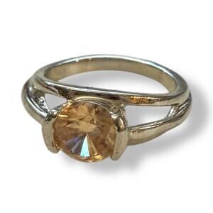 Light Citrine Orange Decorative Silver Ring Size 5.5 NEW